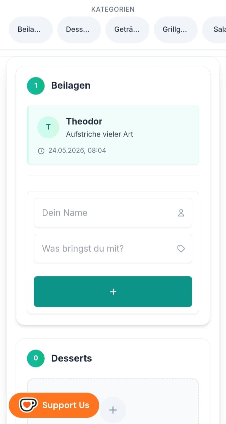 Bringly Event-Liste auf dem Handy – alle Kategorien auf einen Blick